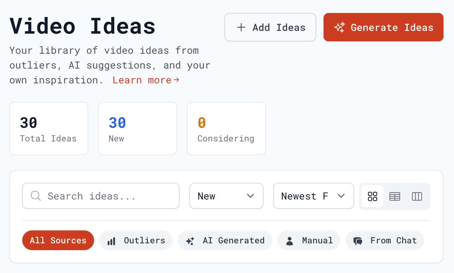 Subscribr's data-backed video idea suggestions, shown on the vendor's own site